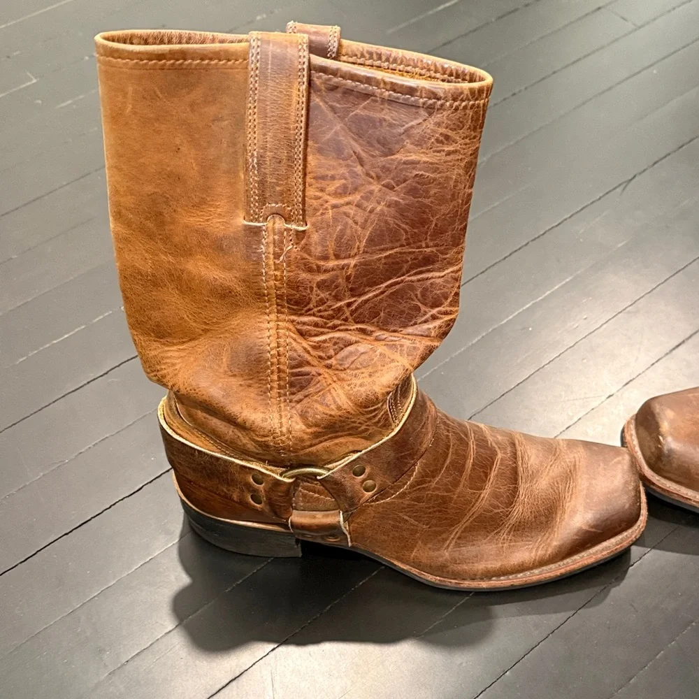 Frye Brown Leather Harness Cowboy Boots MENS SIZE 11 - Picture 6 of 11